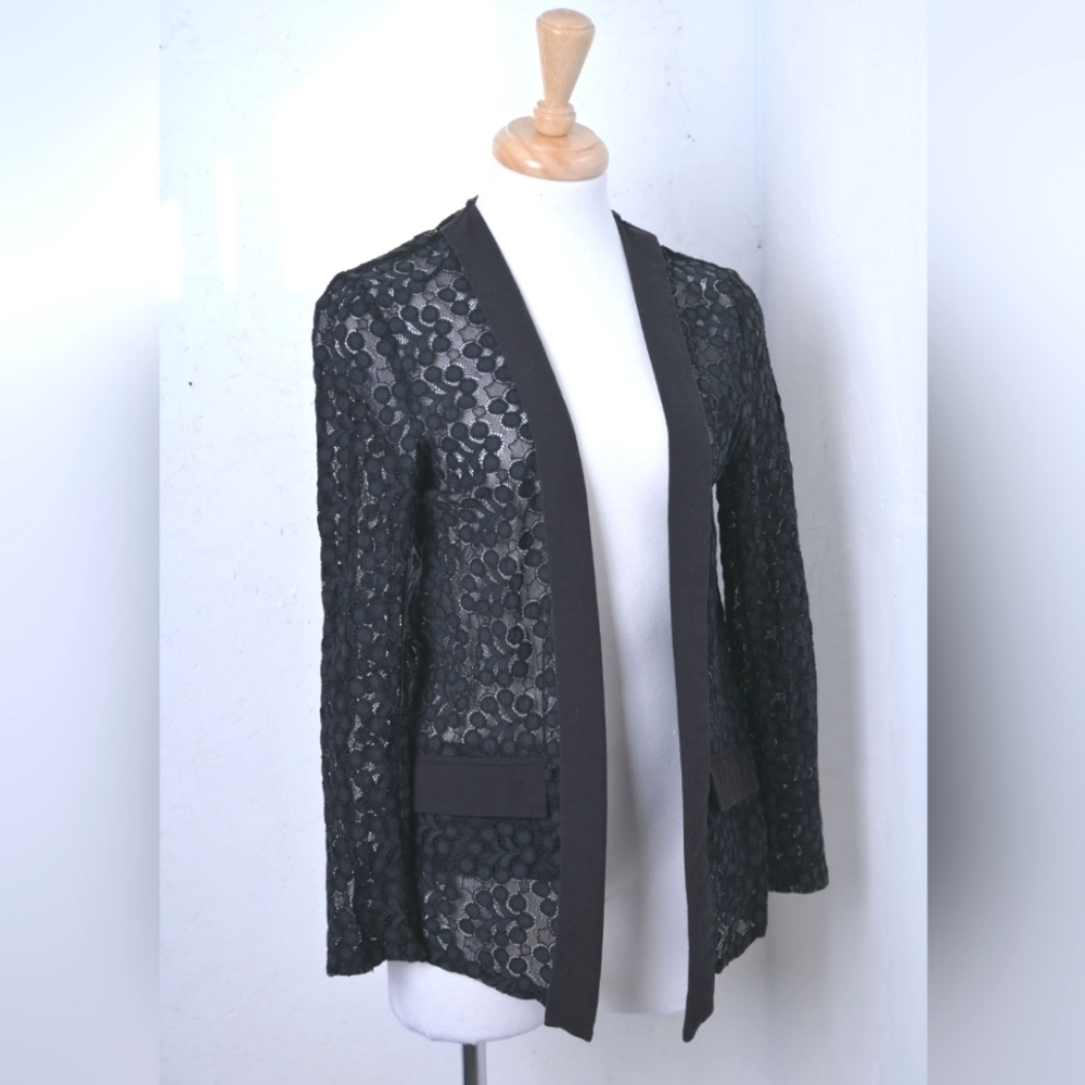Molly Bracken | Black elegant lace cardigan/ sheer blazer